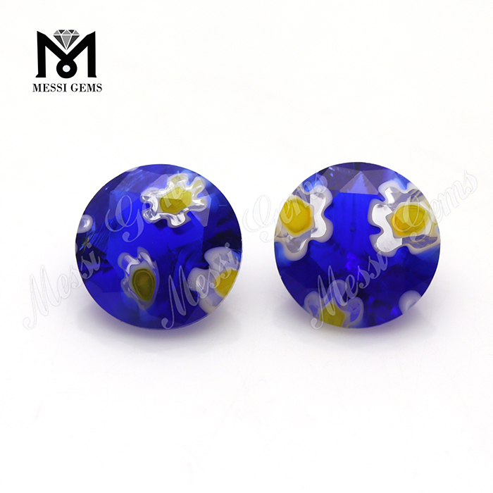8,0 MM Pietra rotonda in vetro decorativo colorato fiore blu