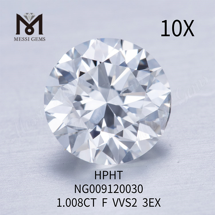 Diamante rotondo da laboratorio VVS2 F da 1.008 ct di forma rotonda