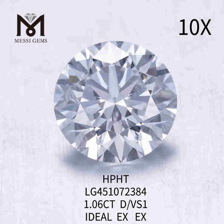 Diamante da laboratorio sciolto D/VS1 RD da 1,06 ct IDEAL HPHT