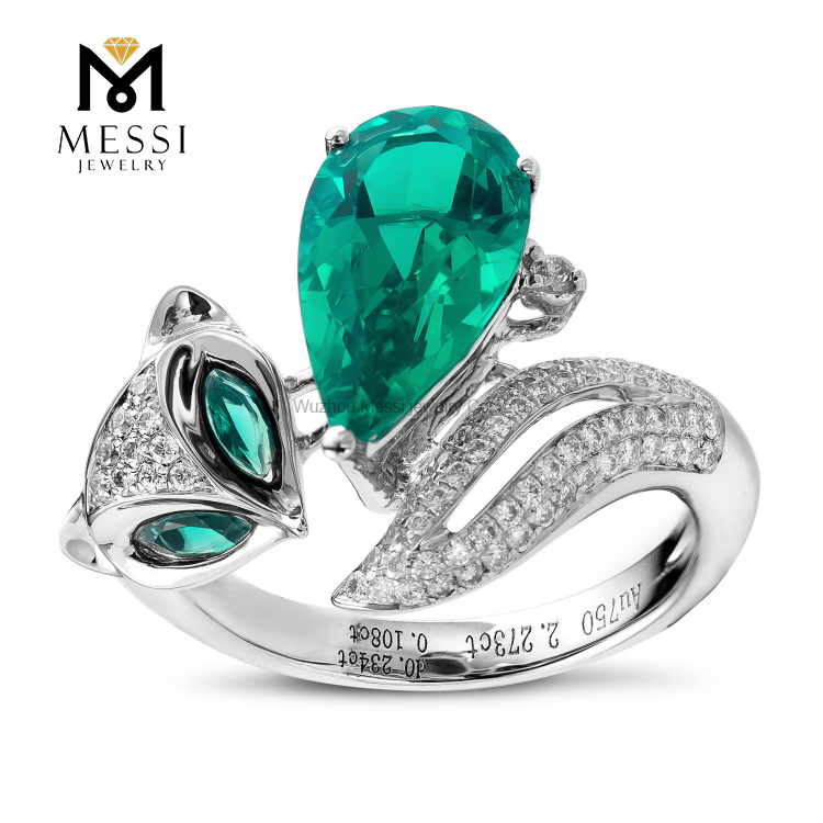 gioielli in oro bianco 14k 18k anello smeraldo all'ingrosso volpe forma animale gioielli da donna sexy color smeraldo