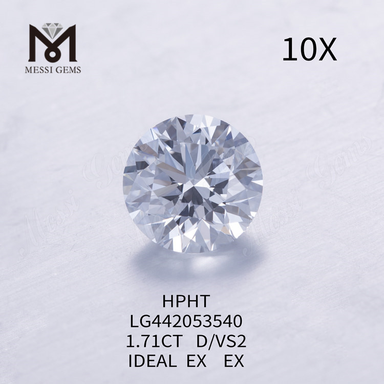 1,71 carati D VS2 Diamante rotondo coltivato in laboratorio IDEALE