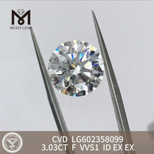3.03CT F VVS1 ID EX EX CVD Diamanti coltivati ​​in laboratorio per gioielli LG602358099丨Messigems