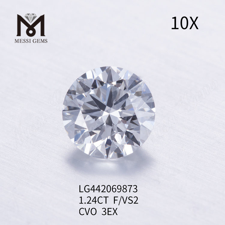 Diamante rotondo BRILLIANT IDEAL 3EX da 1,24 carati F VS2 realizzato in laboratorio