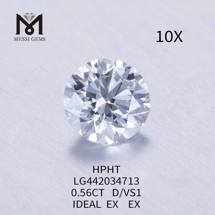 0.56CT D/VS1 diamante da laboratorio a taglio rotondo IDEAL EX EX