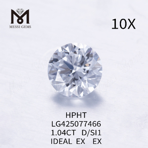Diamante coltivato in laboratorio D/SI1 IDEAL EX EX da 1,04 carati Rotondo
