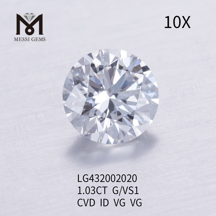 Diamante rotondo coltivato in laboratorio da 1,03 carati G/VS1 CVD