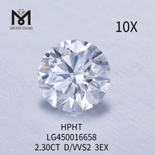 Diamanti da laboratorio HPHT tondi taglio D VVS2 EX da 2,30 carati