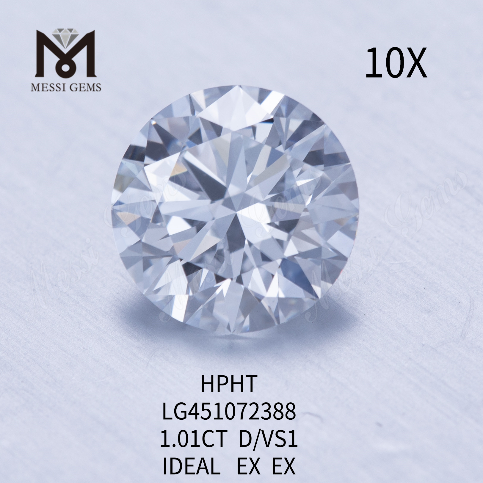 1,01 ct D VS1 Diamante tondo con taglio IDEL da laboratorio HPHT