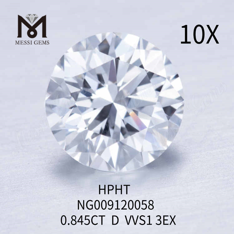 Diamante da laboratorio rotondo sciolto da 0,845CT VVS1 3EX D