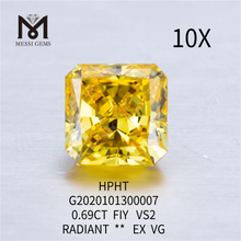 0,69 ct FIY di diamanti colorati fancy gialli coltivati ​​in laboratorio VS1 Taglio radiante 