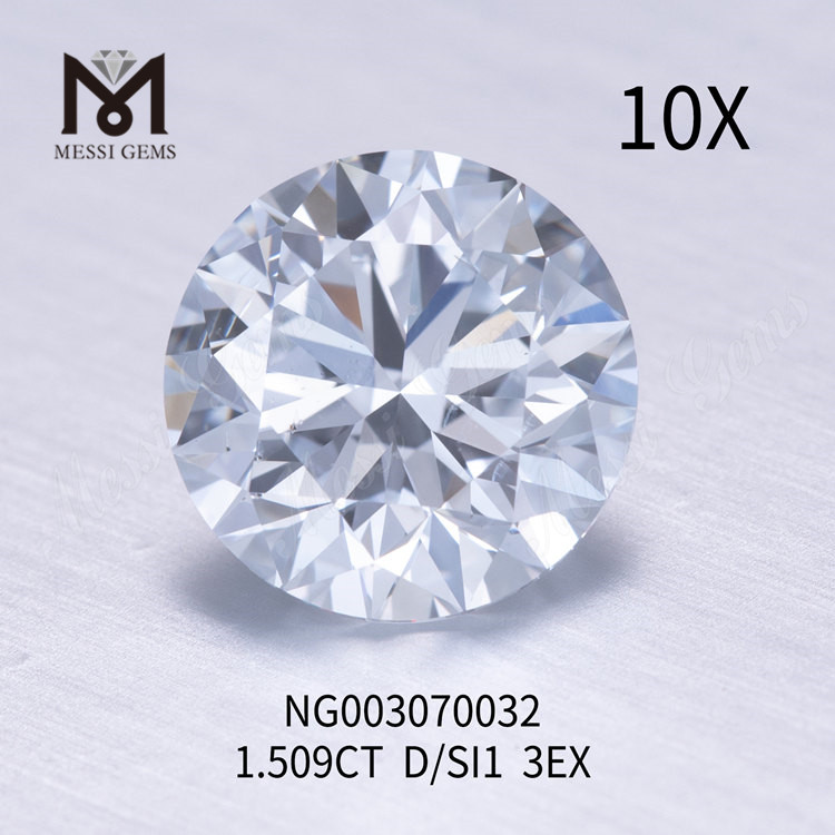 Diamante sintetico rotondo con pietra preziosa sfusa D SI1 1.509ct EX Cut