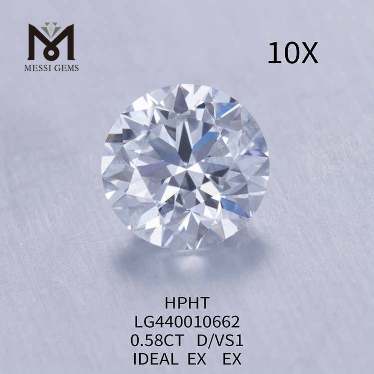 0.58CT D/VS1 diamante da laboratorio rotondo IDEAL EX EX