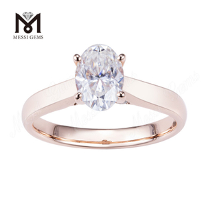 Anello solitario in oro rosa 14k con diamante OVAL Lab stile semplice K